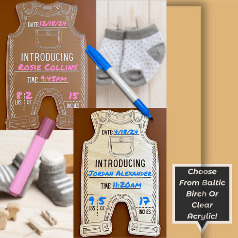 DIY Personalized Birth Announcement Baby Bodysuit Sign-Laser Engraved